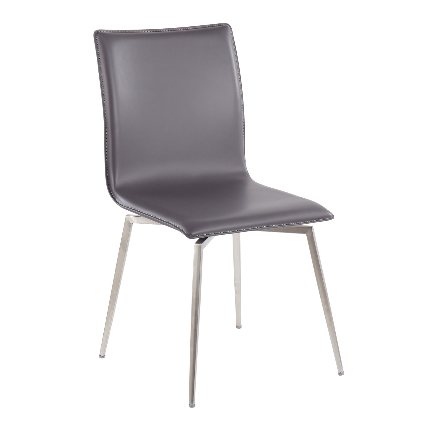 Mason Contemporary Upholstered Chair in Brushed Stainless Steel and Grey Faux Leather  - Set of 2