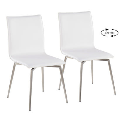 Contemporary Upholstered Chair in Brushed Stainless Steel and White Faux Leather  - Set of 2