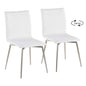 Contemporary Upholstered Chair in Brushed Stainless Steel and White Faux Leather  - Set of 2