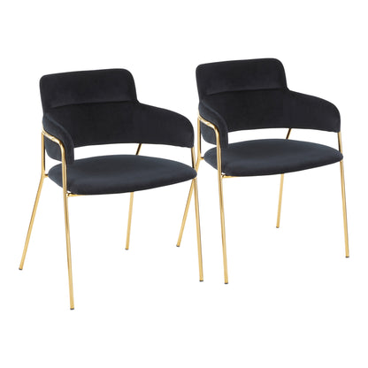 Contemporary Chair in Gold Metal and Black Velvet  - Set of 2