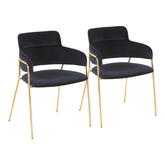 Contemporary Chair in Gold Metal and Black Velvet  - Set of 2