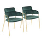 Contemporary Chair in Gold Metal and Emerald Green Velvet  - Set of 2