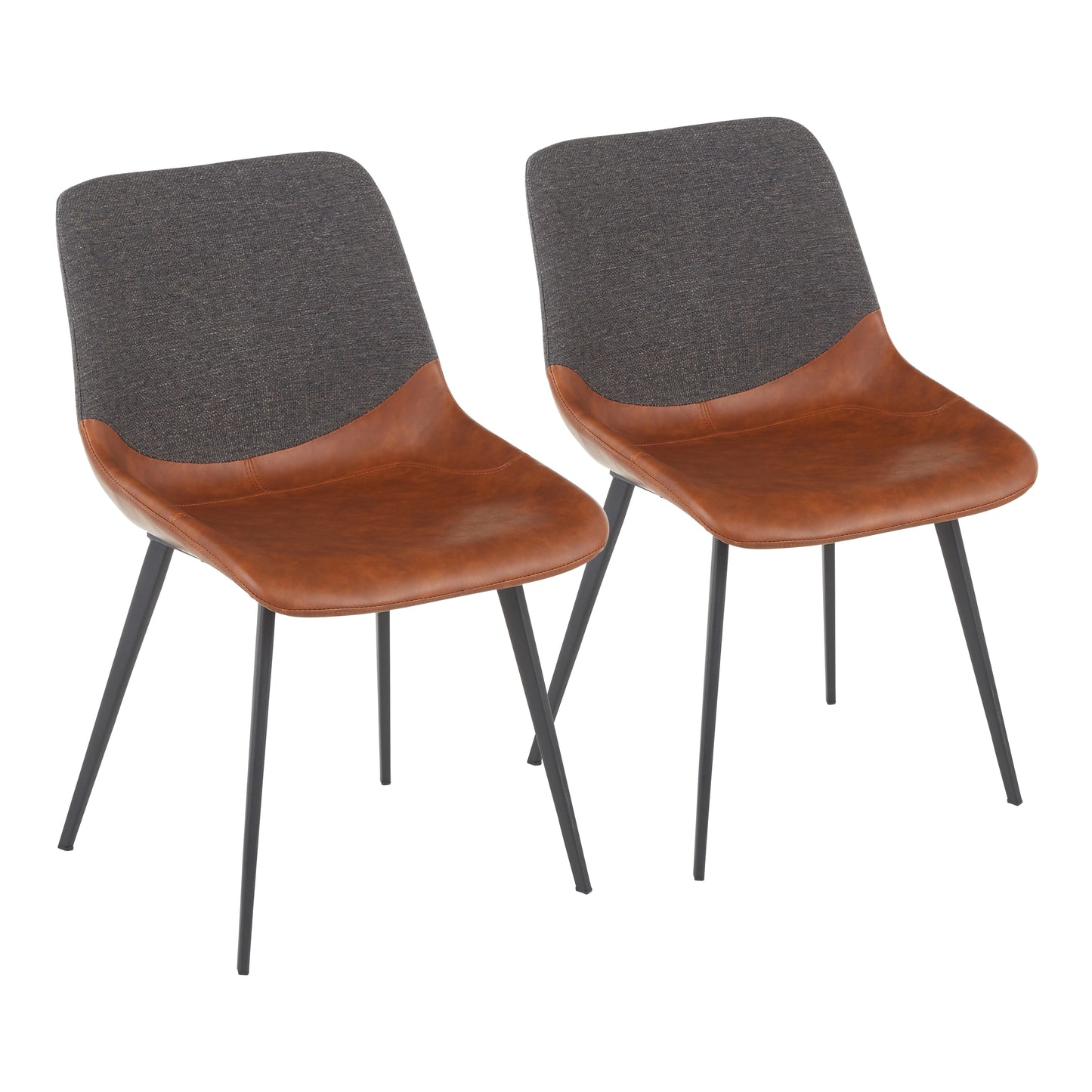 Two-Tone Chair in Brown Faux Leather and Grey Fabric  - Set of 2