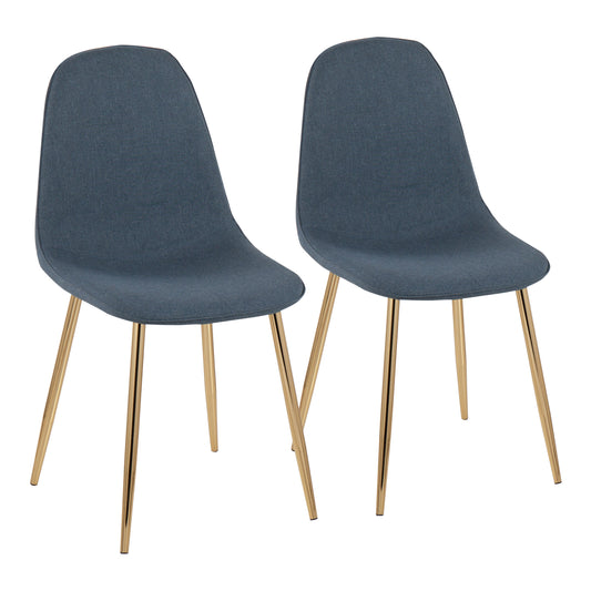 Contemporary Chair in Gold Steel and Blue Fabric  - Set of 2