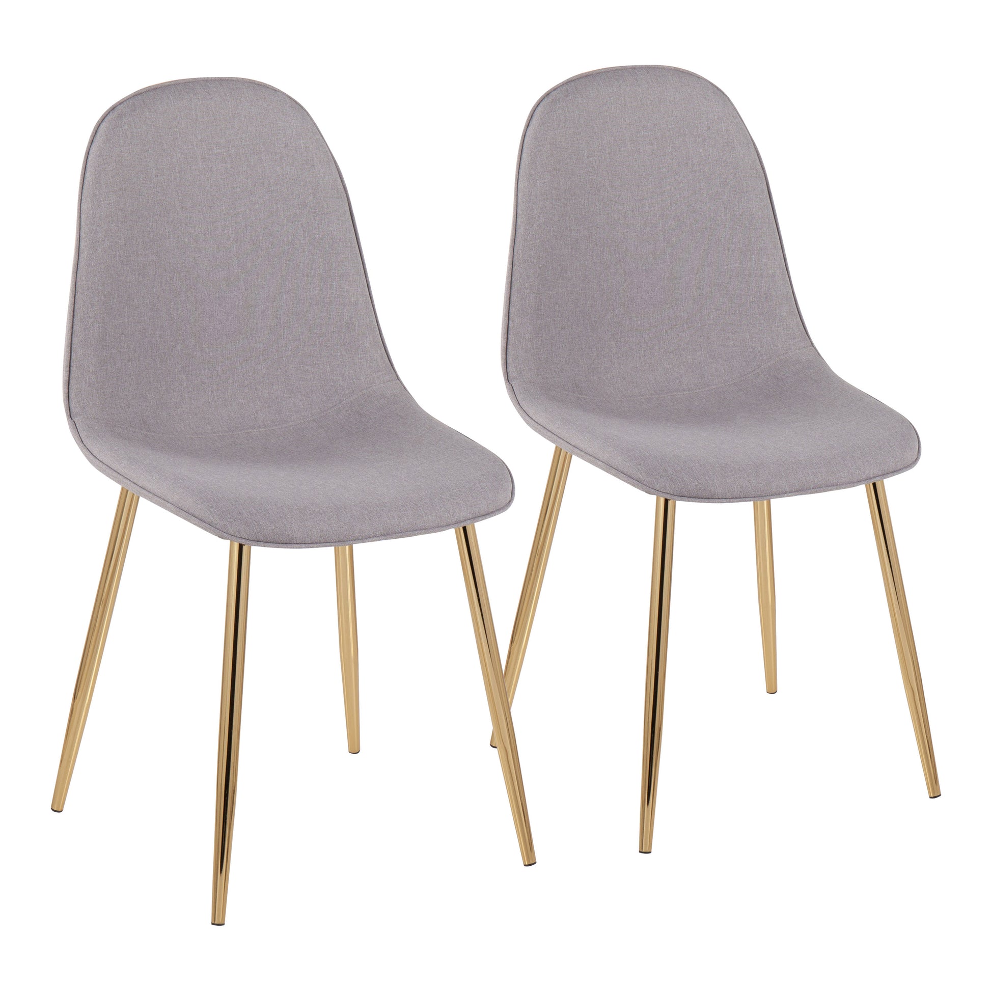 Contemporary Chair in Gold Steel and Light Grey Fabric  - Set of 2