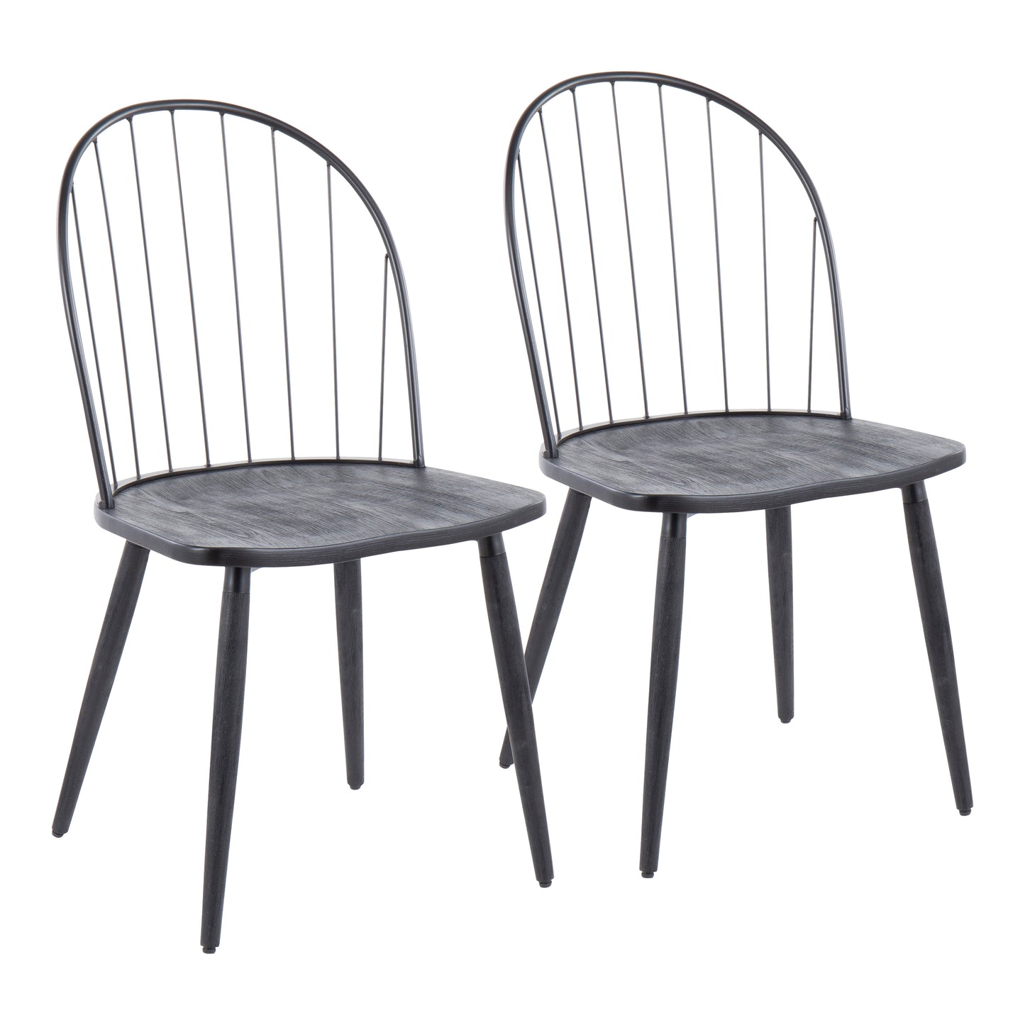 High Back Armless Chair in Black Metal and Black Wood  - Set of 2