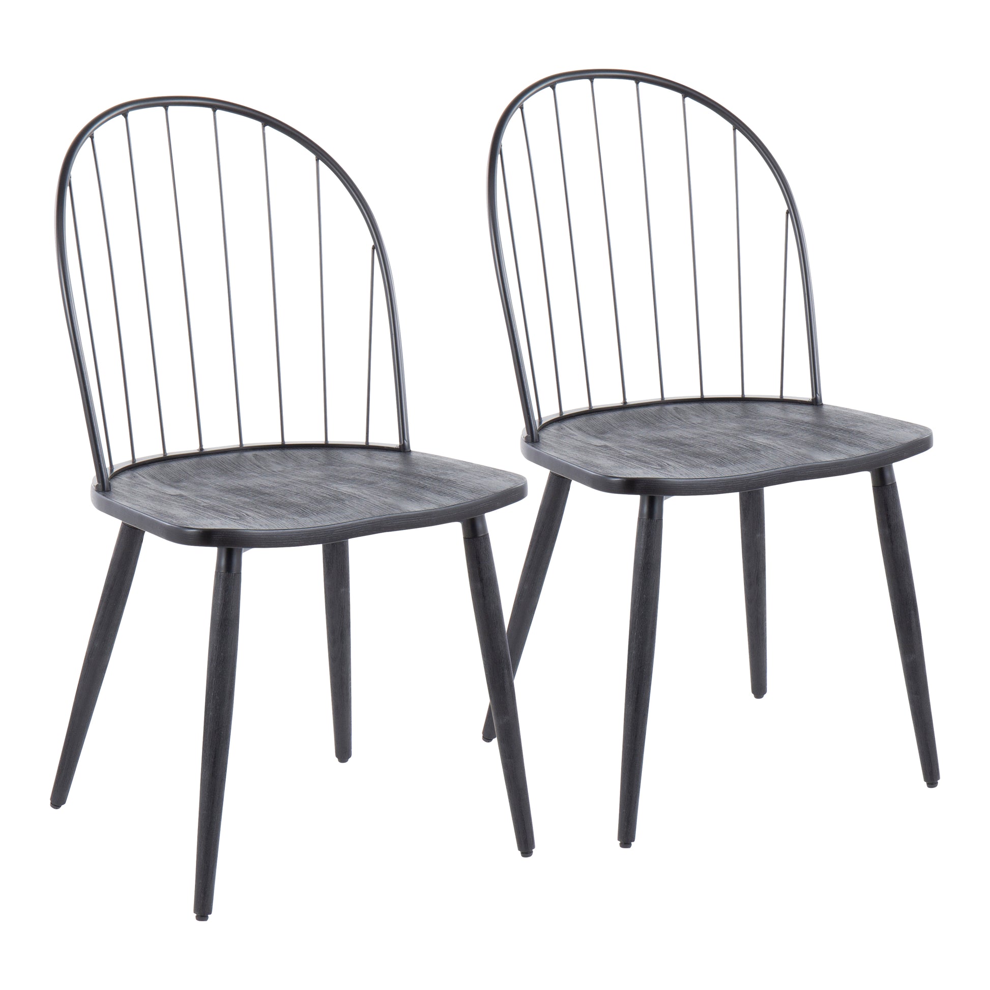 High Back Armless Chair in Black Metal and Black Wood  - Set of 2