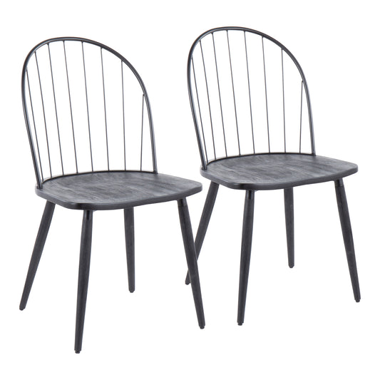 High Back Armless Chair in Black Metal and Black Wood  - Set of 2