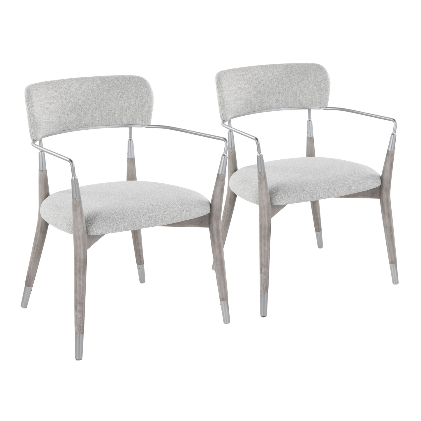Contemporary Chair in Grey Brushed Wood and Light Grey Fabric with Silver Accent  - Set of 2