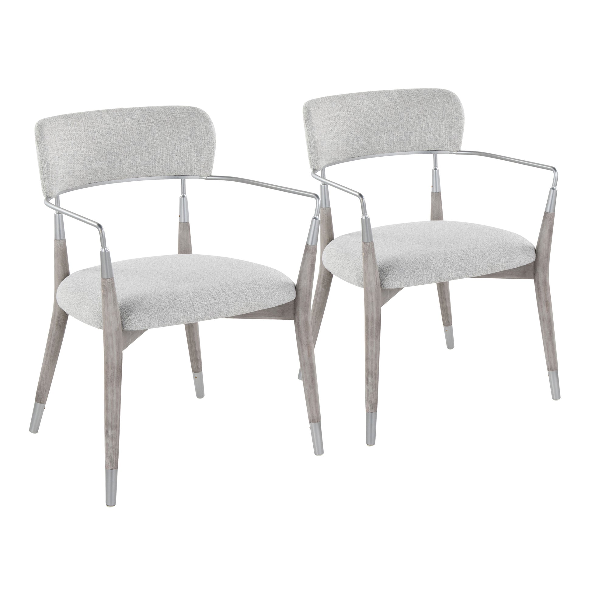 Contemporary Chair in Grey Brushed Wood and Light Grey Fabric with Silver Accent  - Set of 2