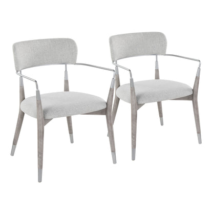 Contemporary Chair in Grey Brushed Wood and Light Grey Fabric with Silver Accent  - Set of 2