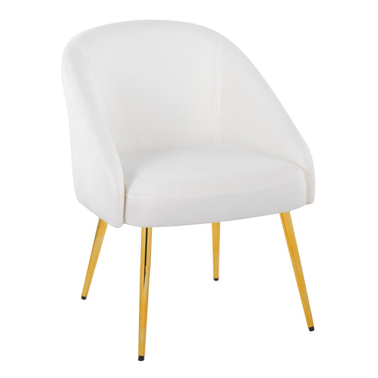 Contemporary Chair in Gold Metal and White Velvet