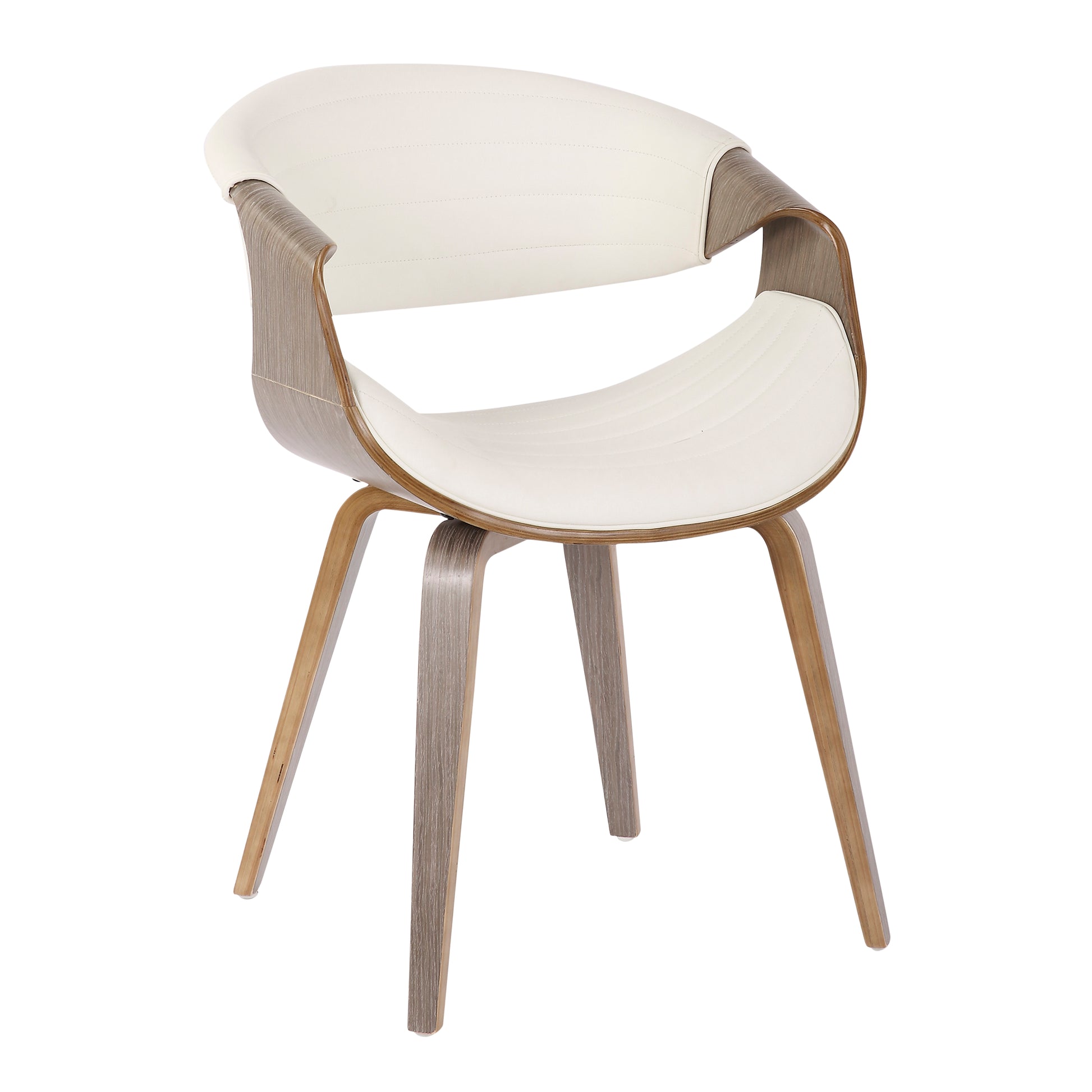 Mid-Century Modern Dining/accent Chair in Light Grey Wood and White Faux Leather