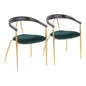 Contemporary Chair in Gold Metal and Green Velvet with Black Wood Accent  - Set of 2