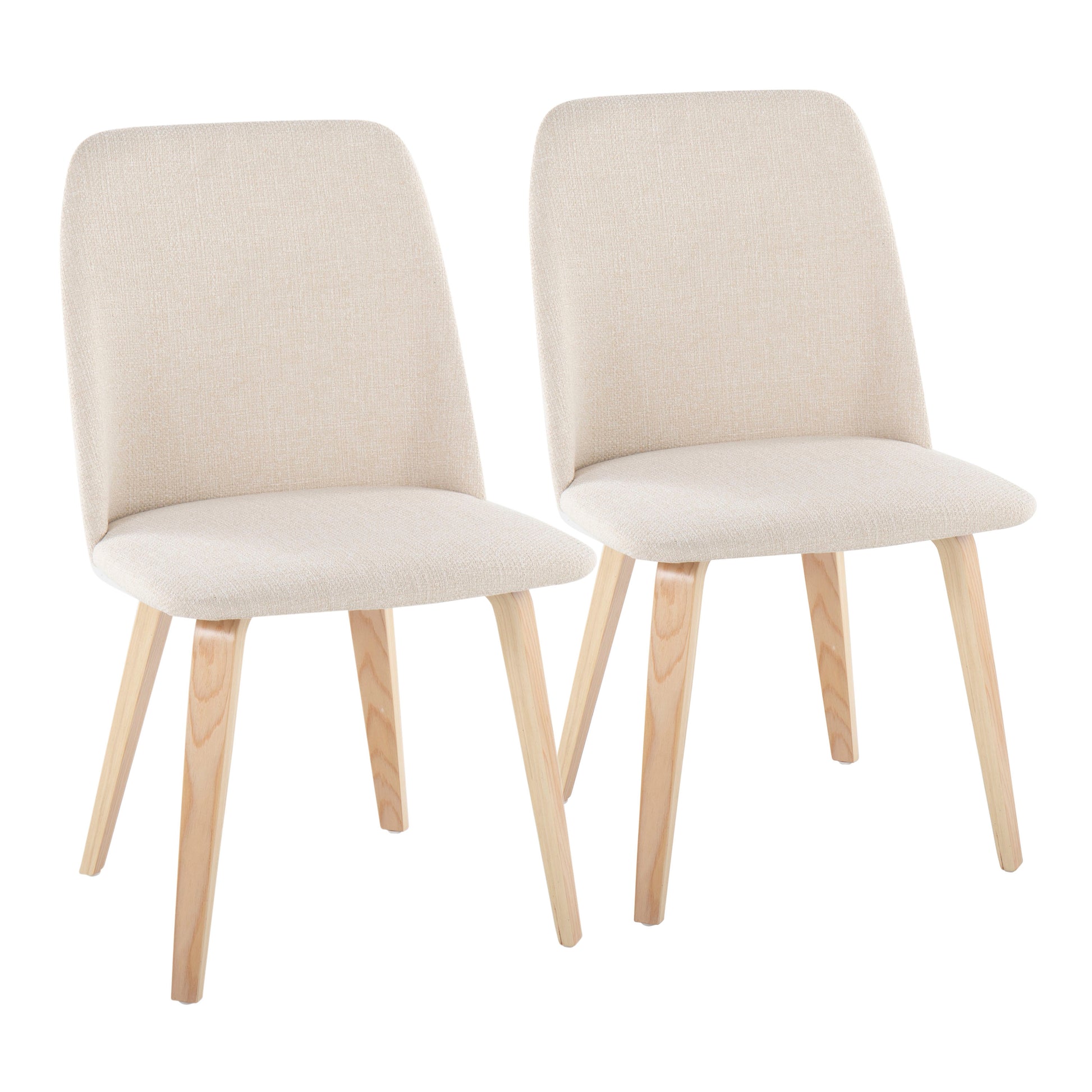 Contemporary Dining Chair in Natural Wood and Cream Fabric  - Set of 2