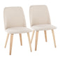 Contemporary Dining Chair in Natural Wood and Cream Fabric  - Set of 2