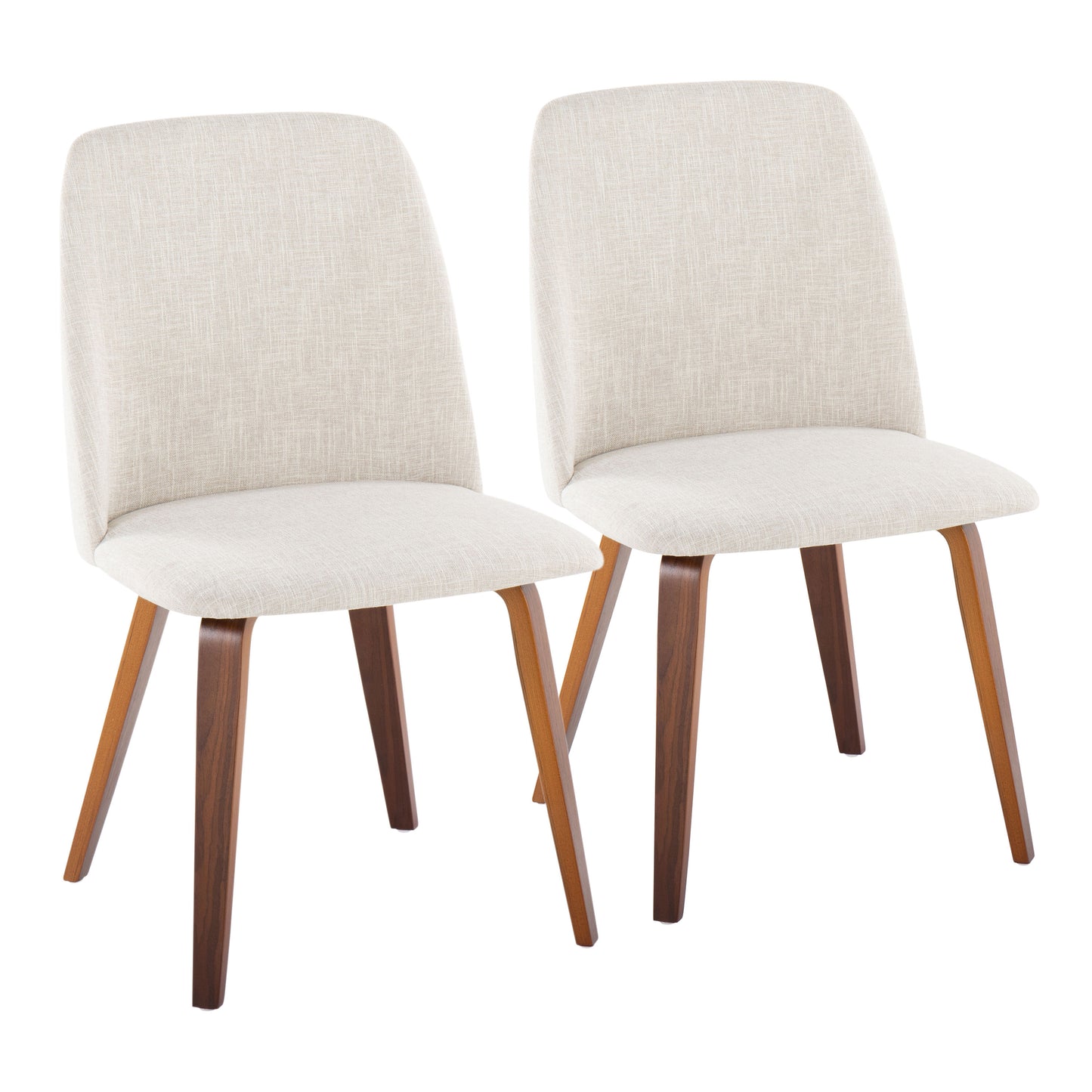Contemporary Dining Chair in Walnut Wood and Beige Fabric  - Set of 2
