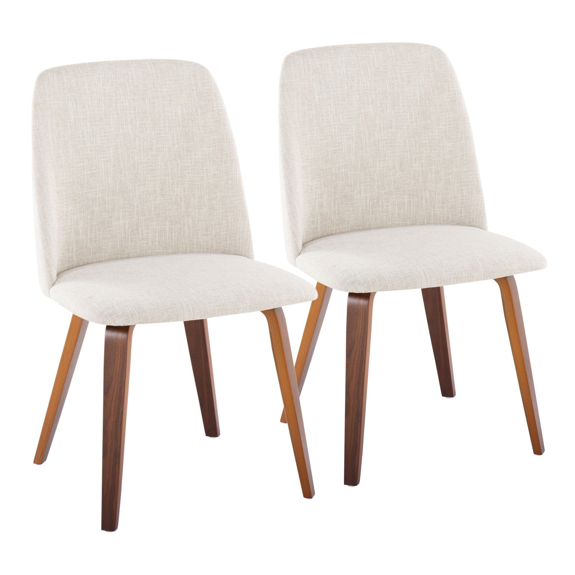 Contemporary Dining Chair in Walnut Wood and Beige Fabric  - Set of 2