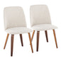 Contemporary Dining Chair in Walnut Wood and Beige Fabric  - Set of 2