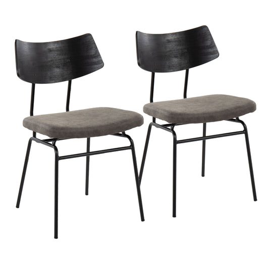 Mid-Century Modern Chair in Black Metal, Dark Grey Faux Leather, and Black Wood  - Set of 2
