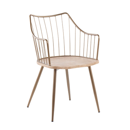 Chair in Antique Copper Metal and White Washed Wood