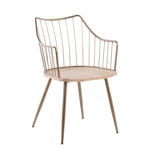 Chair in Antique Copper Metal and White Washed Wood