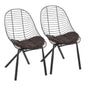 Contemporary Chair in Black Metal with Espresso Faux Leather Cushions  - Set of 2