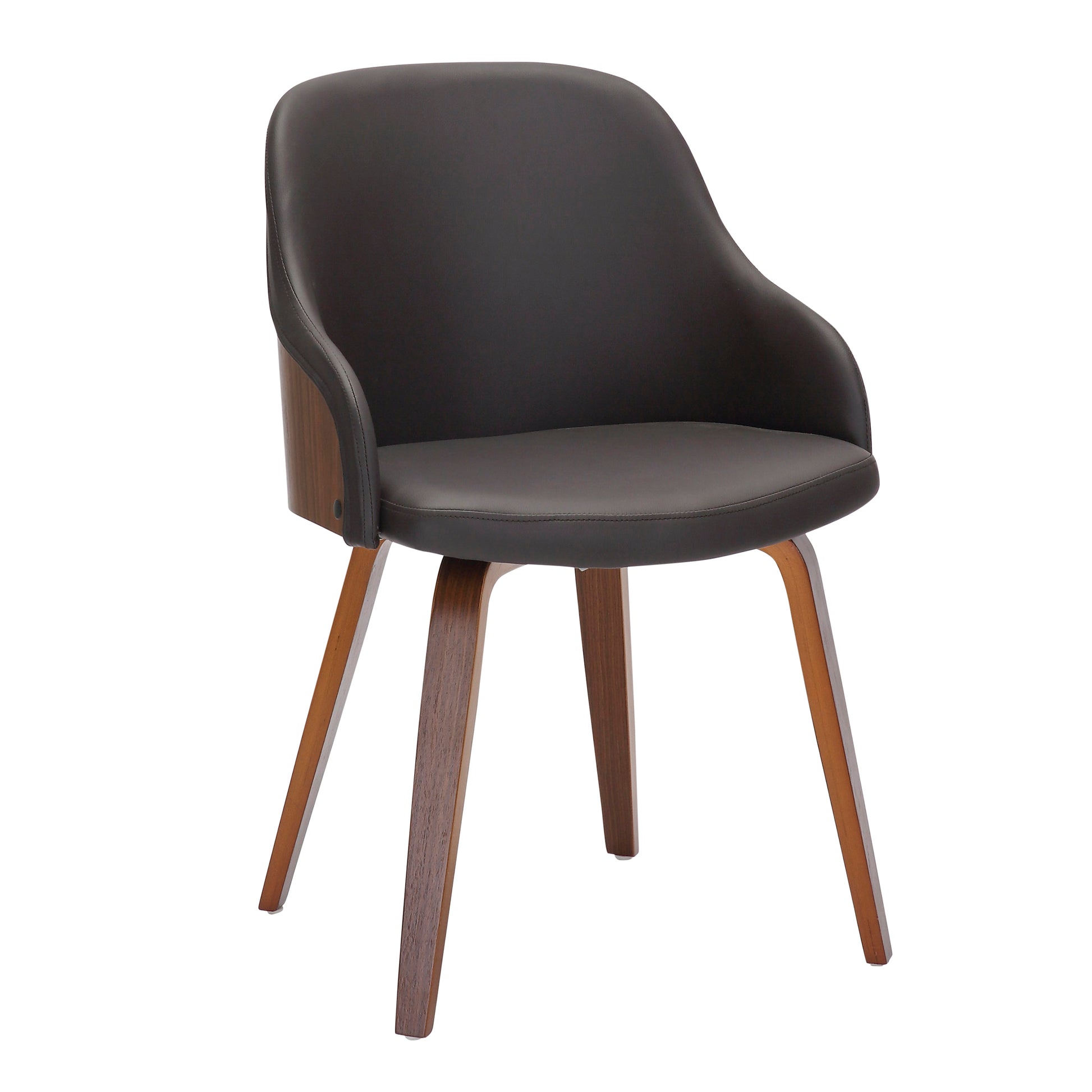Mid-Century Modern Dining/Accent Chair in Walnut Wood and Brown Faux Leather