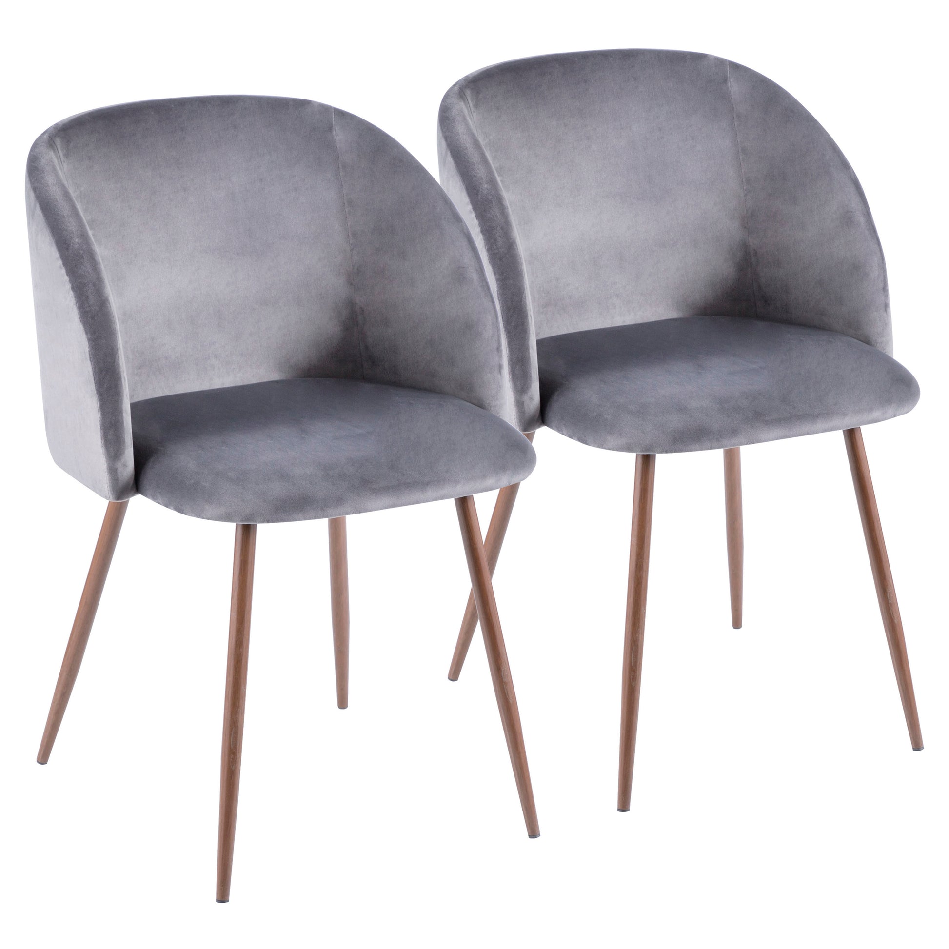 Contemporary Dining/Accent Chair in Walnut with Grey Velvet  - Set of 2