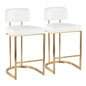 Fixed-Height Counter Stool in Gold Metal and White Faux Leather - Set of 2