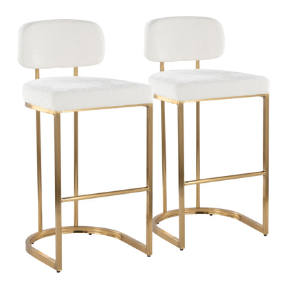 Fixed-Height Barstool in Gold Metal and Cream Fabric - Set of 2