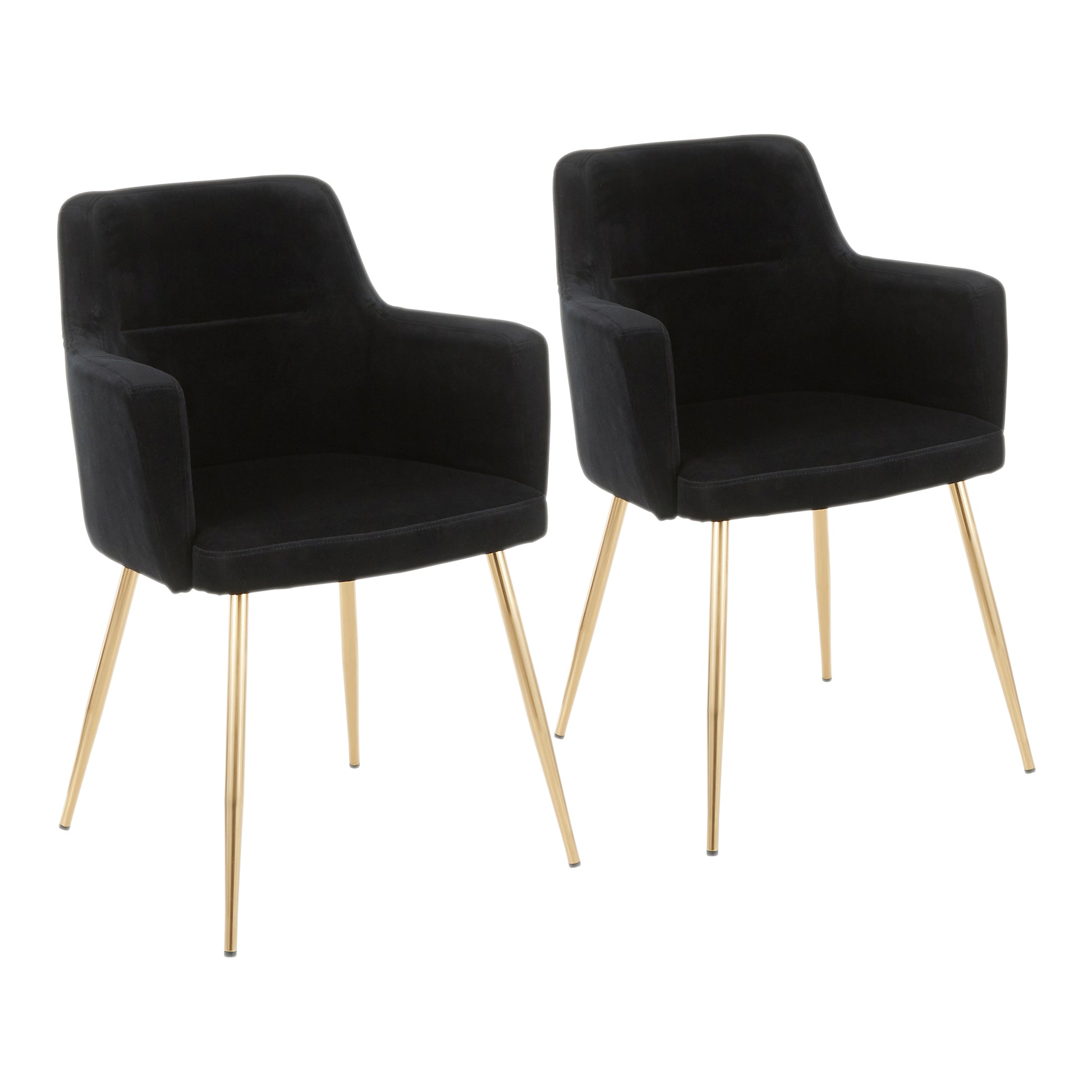 Dining/accent Chair in Gold Metal and Black Velvet - Set of 2
