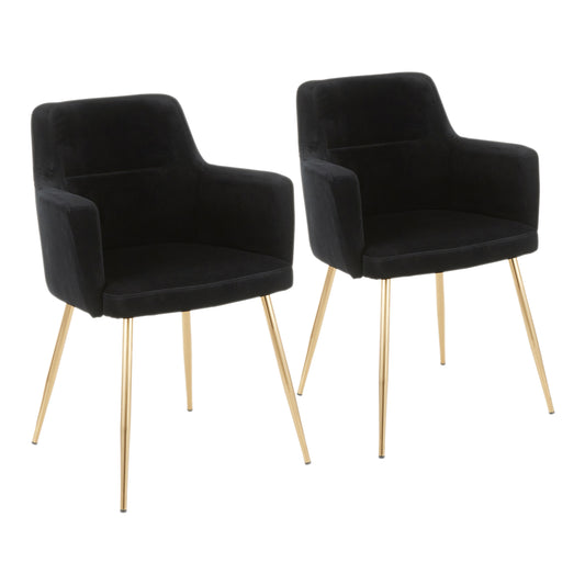 Dining/accent Chair in Gold Metal and Black Velvet - Set of 2
