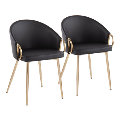 Chair in Gold Metal and Black Faux Leather