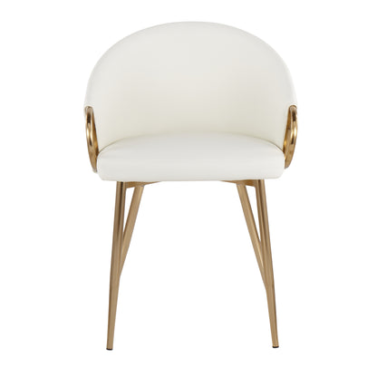 Chair in Gold Metal and White Faux Leather