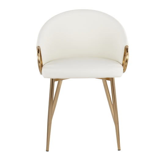 Chair in Gold Metal and White Faux Leather