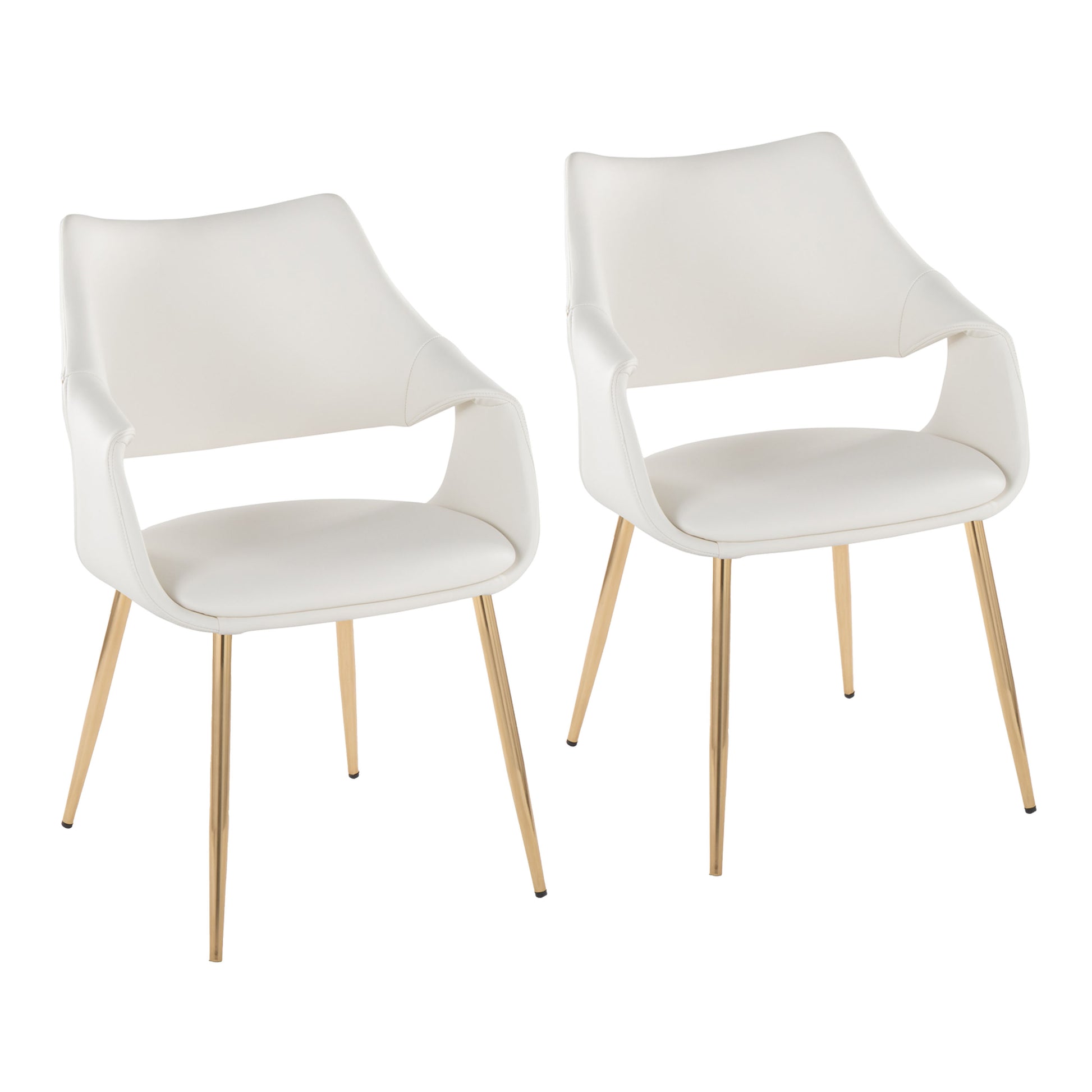Chair in Gold Metal and White Faux Leather - Set of 2