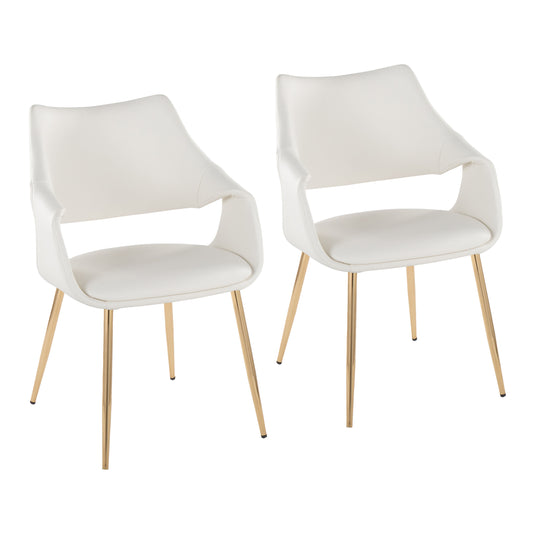Chair in Gold Metal and White Faux Leather - Set of 2