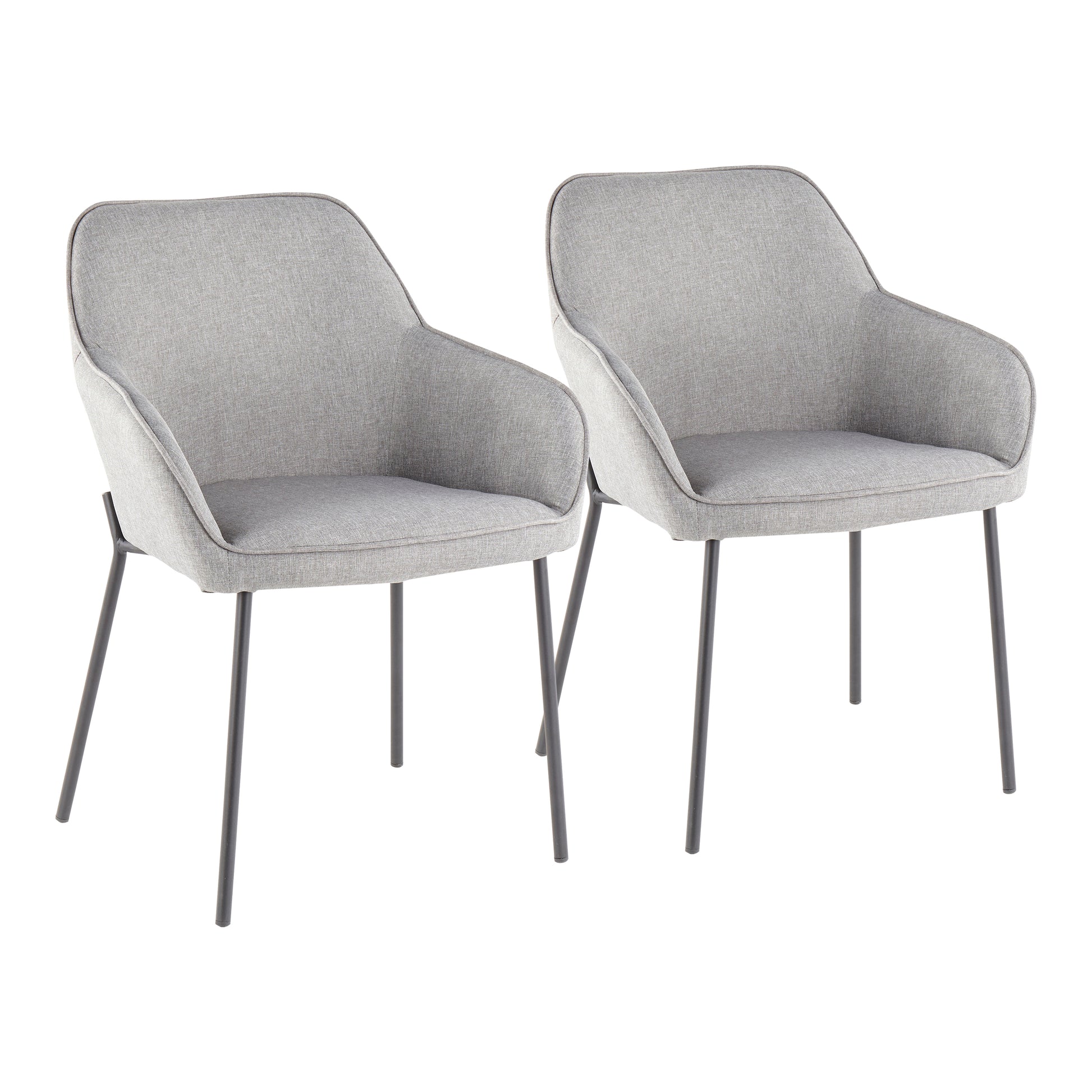 Dining Chair in Black Metal and Grey Fabric - Set of 2