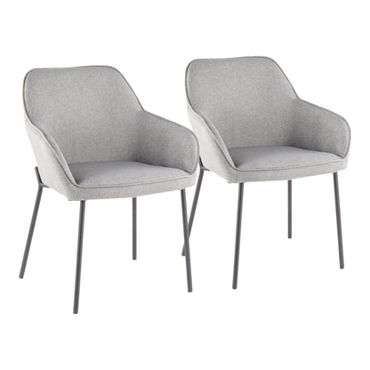 Dining Chair in Black Metal and Grey Fabric - Set of 2