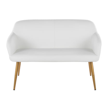 High Back Bench in Gold Steel and White Faux Leather