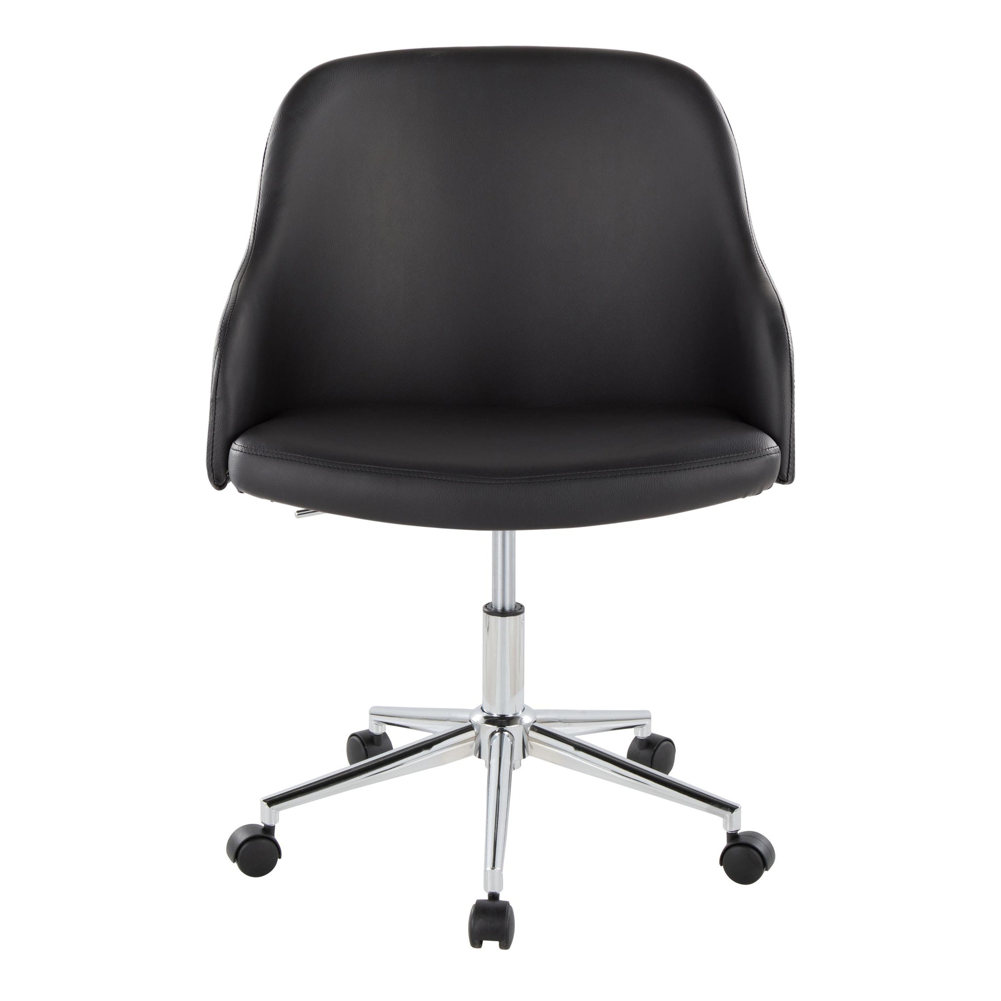 Office Chair in Chrome Metal, Walnut Wood, and Black Faux Leather