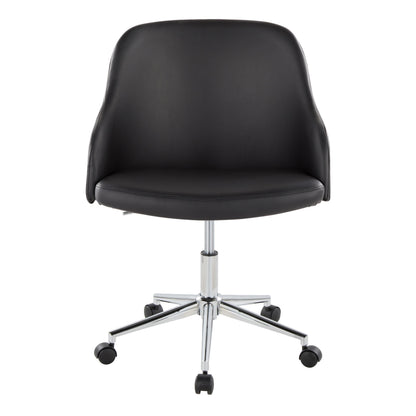 Office Chair in Chrome Metal, Walnut Wood, and Black Faux Leather