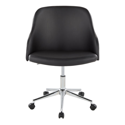 Office Chair in Chrome Metal, Walnut Wood, and Black Faux Leather