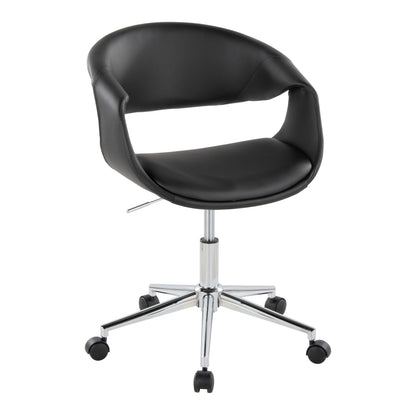 Task Chair in Chrome Metal and Black Faux Leather