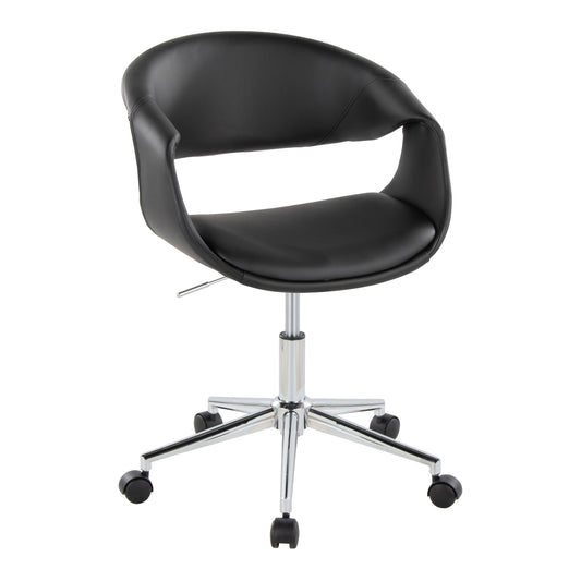 Task Chair in Chrome Metal and Black Faux Leather