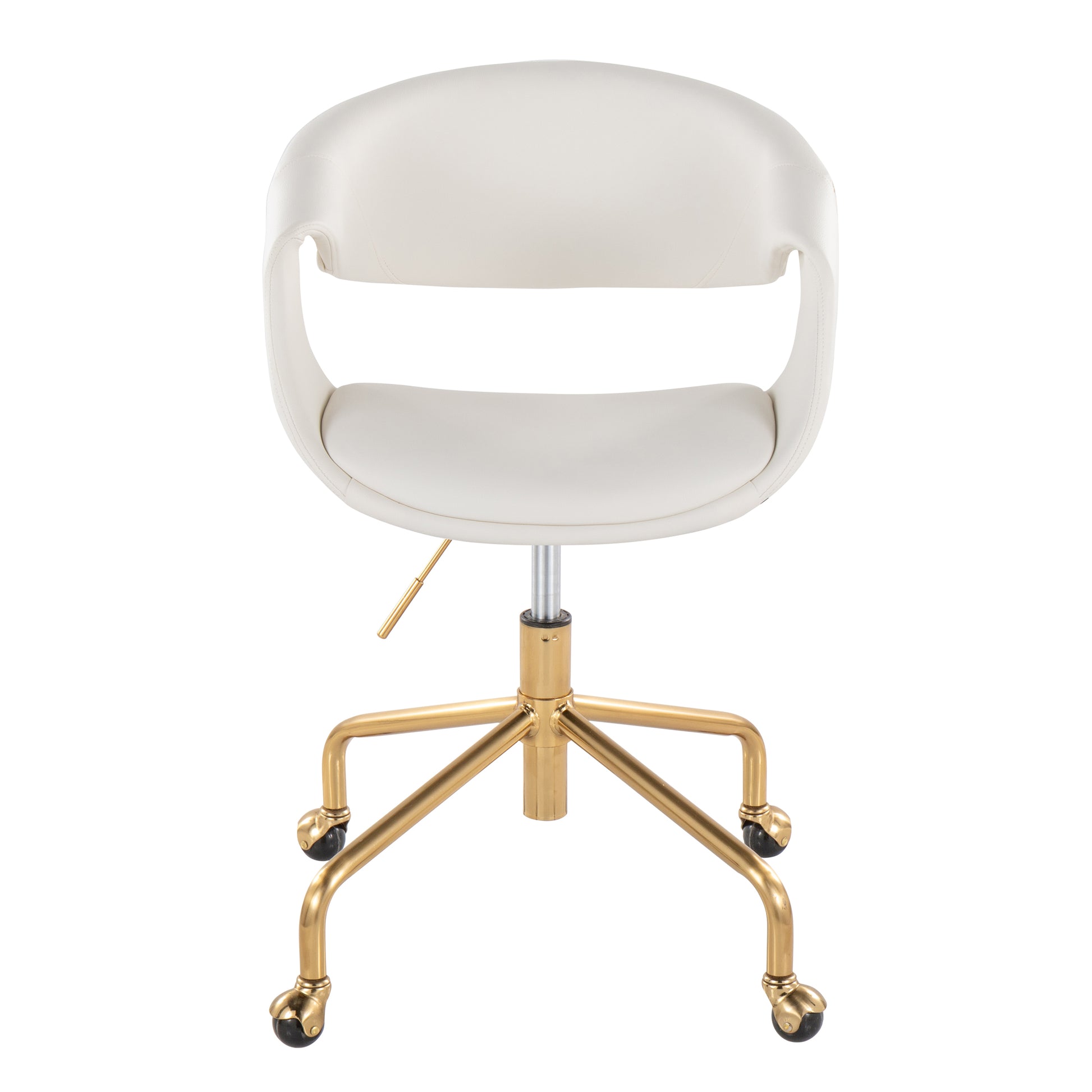 Task Chair in Gold Metal and White Faux Leather