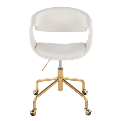 Task Chair in Gold Metal and White Faux Leather