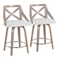 24" Fixed-Height Counter Stool with Swivel in Light Grey Wood and Cream Fabric with Round Chrome Metal Footrest  - Set of 2