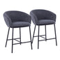 Contemporary Counter Stool in Black Steel and Charcoal Fabric  - Set of 2